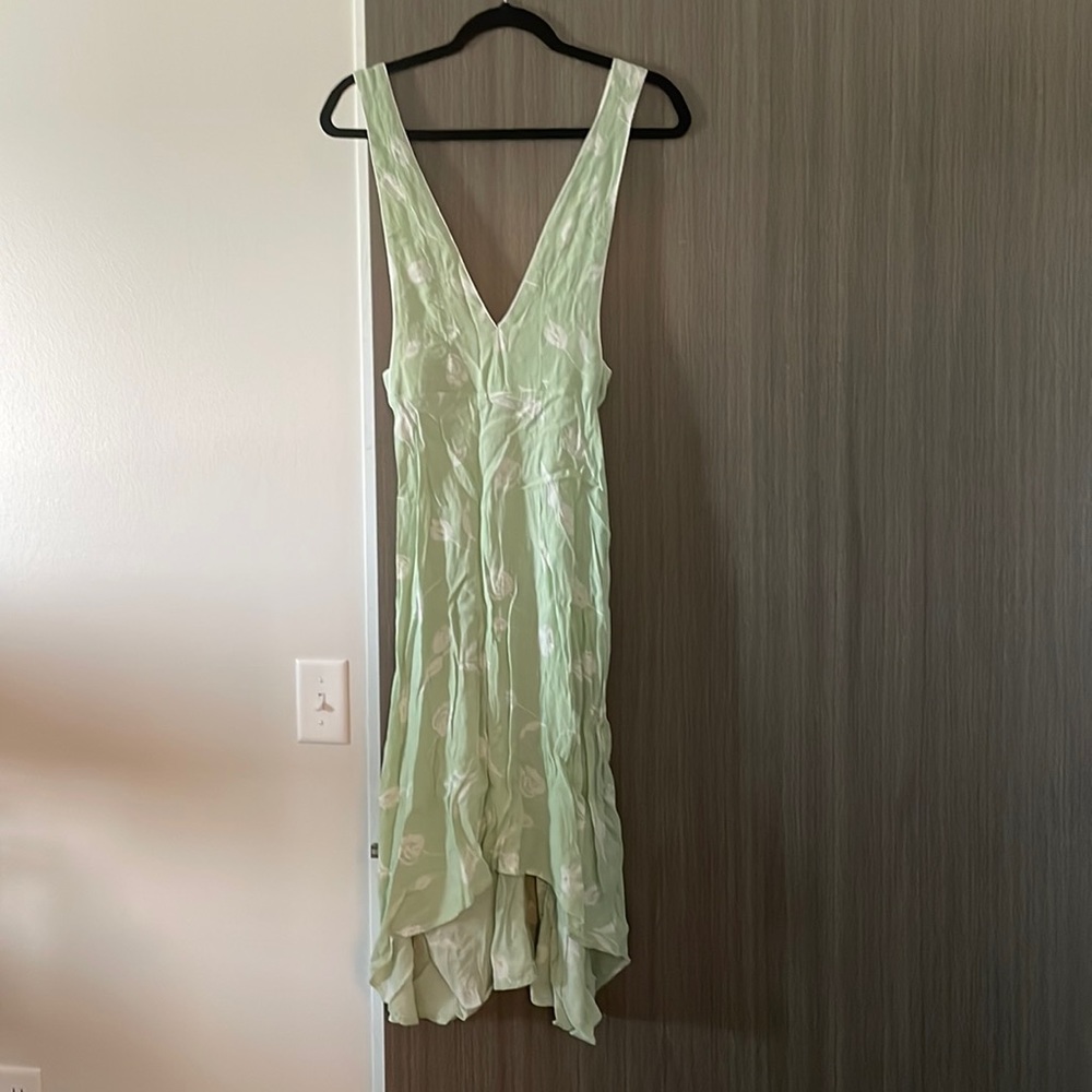 Pastel green with white flowers